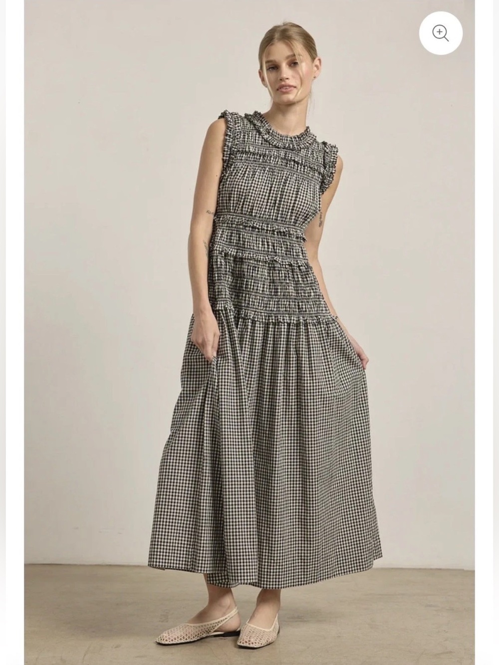 Doen Mallory Black Gingham Organic Cotton Dress size Small